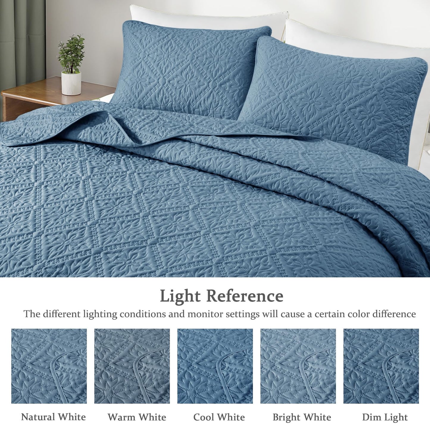 Exclusivo Mezcla California King Quilt Bedding Set, Lightweight Soft Bedspreads Coverlets with 2 Pillow Shams, Modern Bluish Grey Oversized Quilts King Size for All Seasons