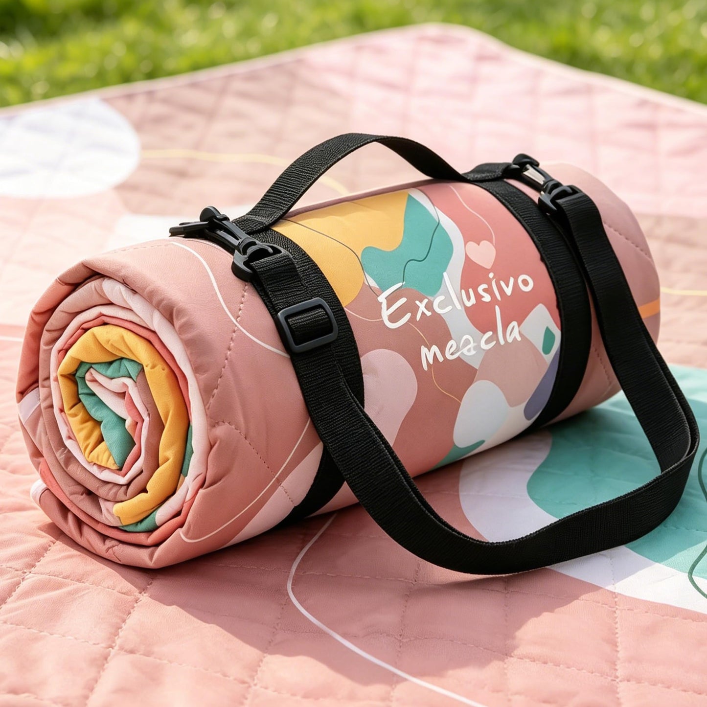 Exclusivo Mezcla Waterproof Picnic Blankets 3-Layer 80"x 80" Large Sandproof Beach Blanket Foldable Outdoor Blanket for Camping on Grass Picnic Mat, Abstract Pink