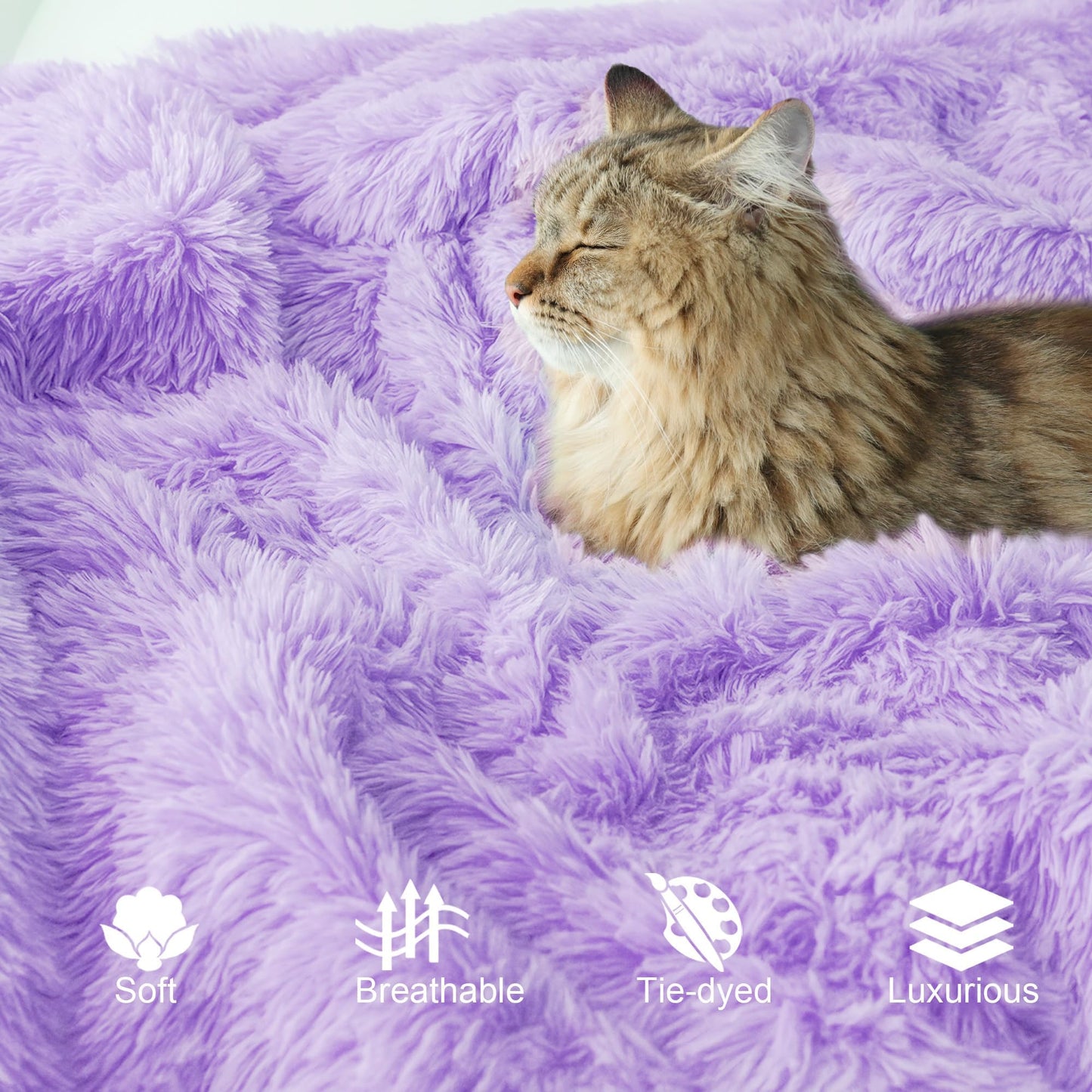 Exclusivo Mezcla Fuzzy Faux Fur Bed Blanket Queen Size, Reversible Shaggy Sherpa Fleece Blankets,Fluffy Plush Warm Throws for Couch, Bed, 90X90 Inches, Light Purple