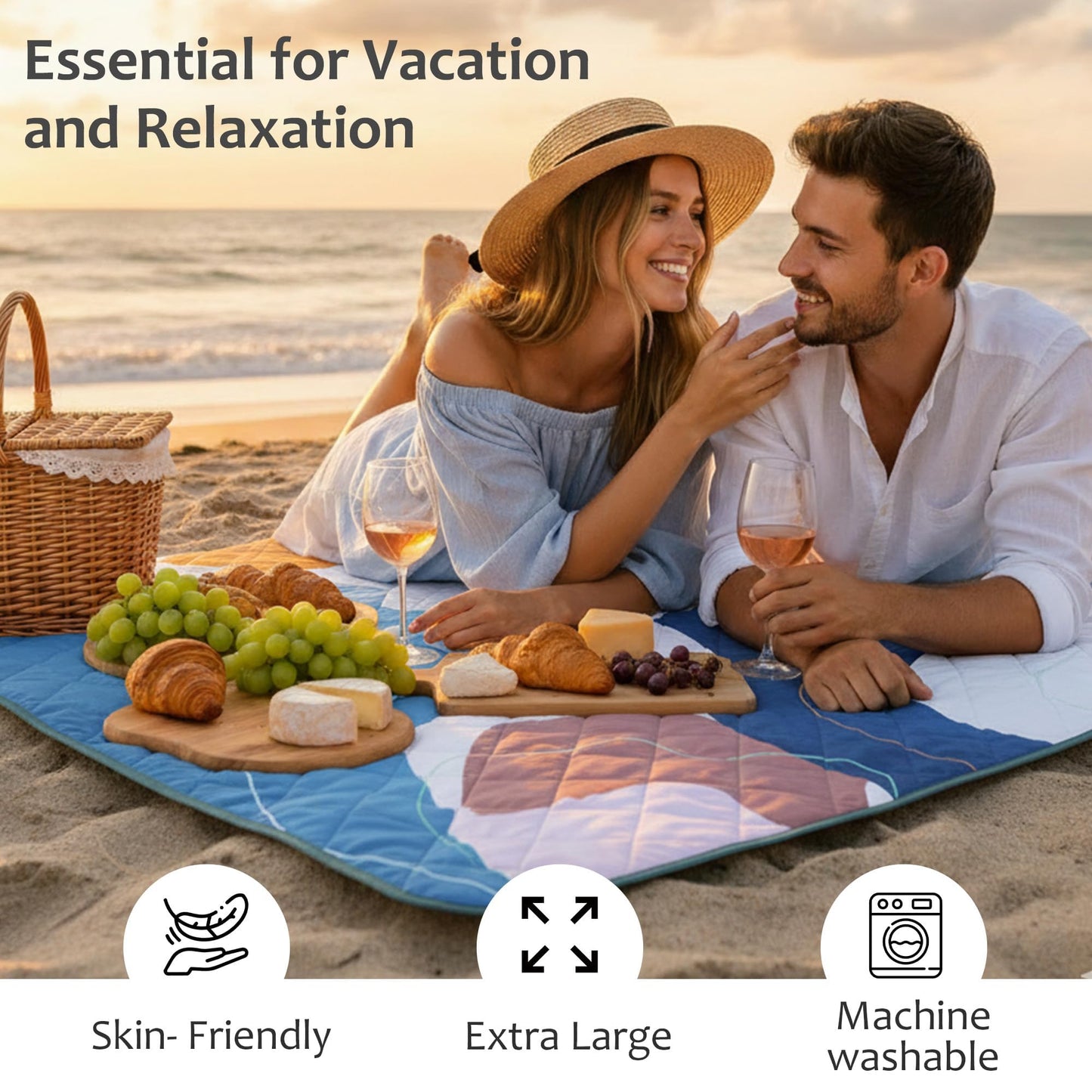 Exclusivo Mezcla Waterproof Picnic Blankets 3-Layer 80"x 80" Large Sandproof Beach Blanket Foldable Outdoor Blanket for Camping on Grass Picnic Mat, Abstract Blue