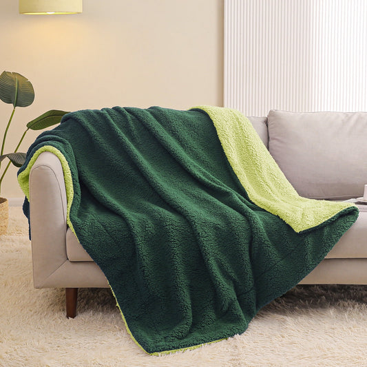 Exclusivo Mezcla Reversible Sherpa Fleece Throw Blanket for Couch, Soft Plush Blanket for Bed Sofa, Warm Fluffy Blankets for All Season, 50x60 Inches, Forest/ Mint Green