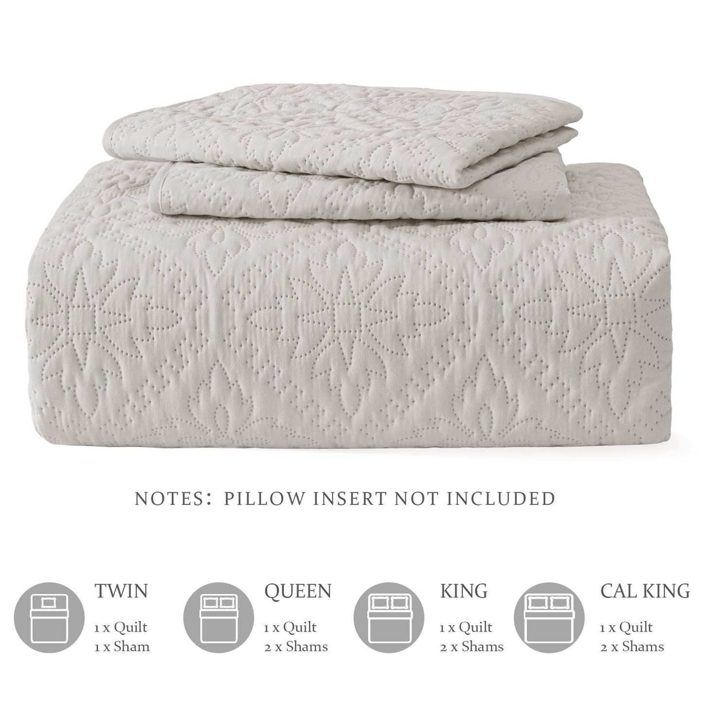 Exclusivo Mezcla King Quilt Bedding Set, Lightweight Soft Bedspreads Coverlets with 2 Pillow Shams, Modern Light Grey Oversized Quilts King Size for All Seasons