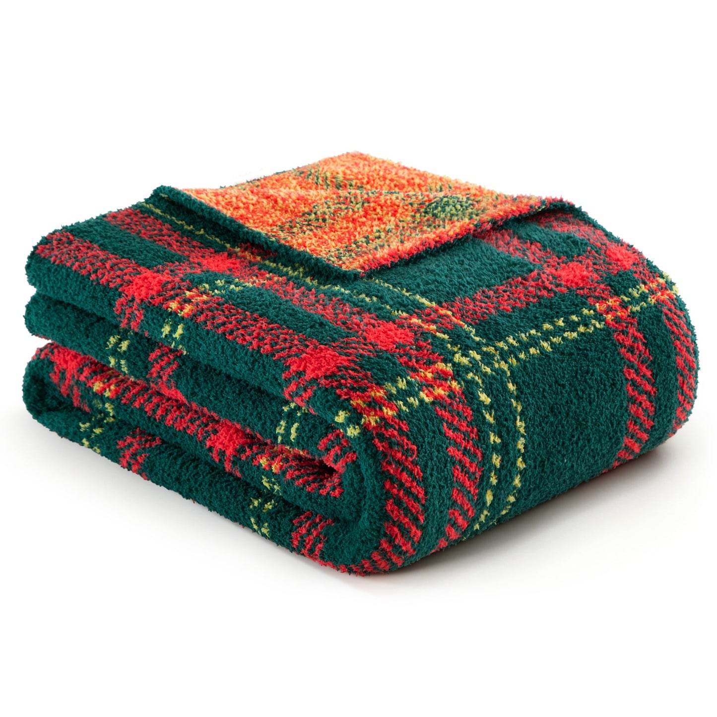 Exclusivo Mezcla Checkered Christmas Throw Blanket, Ultra Soft Cozy Fluffy Checkerboard Blankets, Lightweight Fuzzy Plush Throw for Couch and Bed, Red and Green, 50"x60"