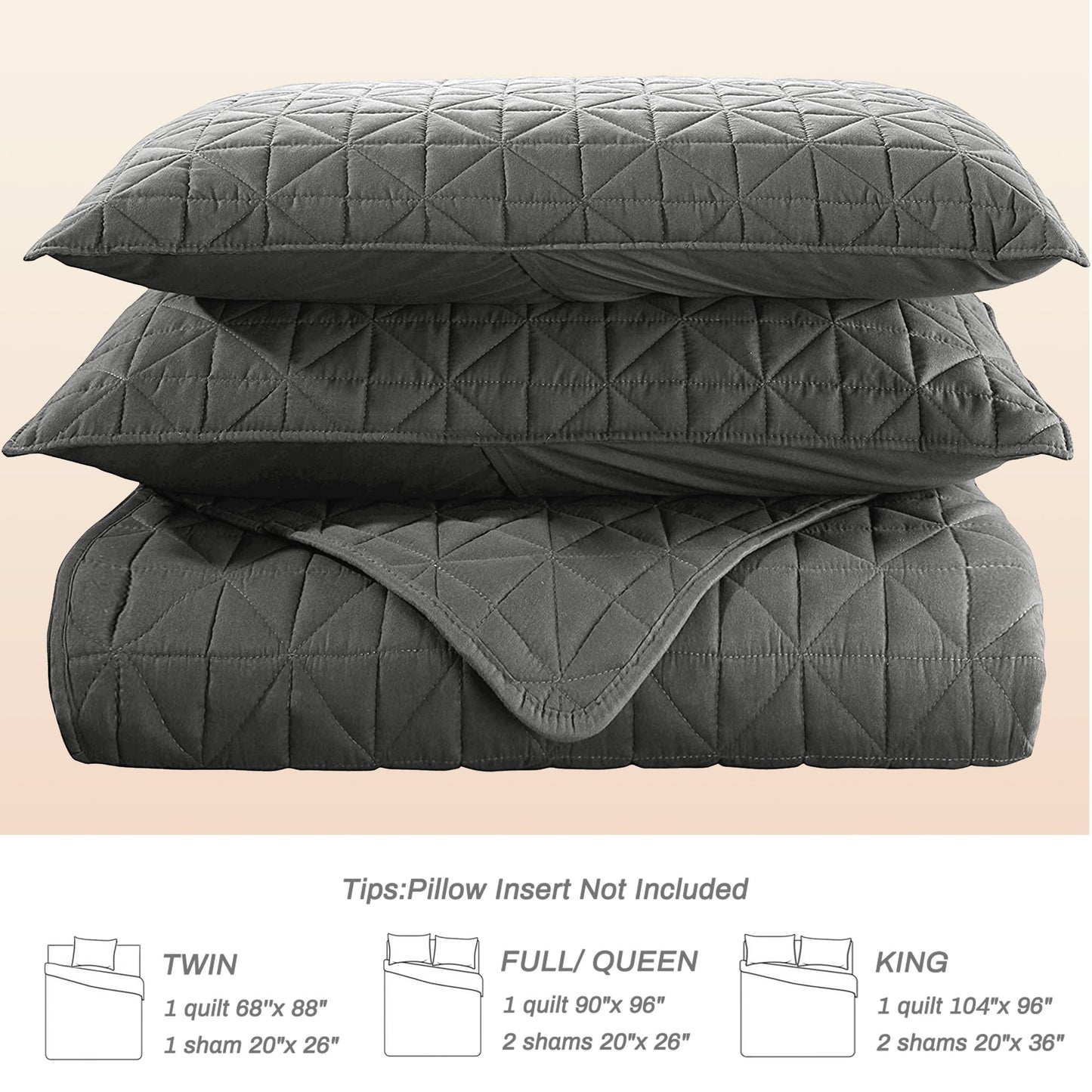 Exclusivo Mezcla King Size Quilt Bedding Set, Lightweight Soft Grey King Bedspreads Coverlets with Geometric Stitched Pattern