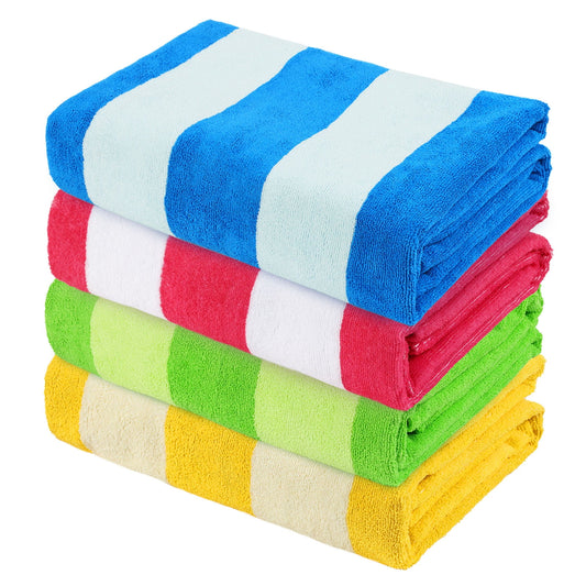 Exclusivo Mezcla 4 Pack Microfiber Cabana Striped Large Beach/Pool/Bath Towel for Adults (4 Mixed Color, 30" x 60") - Soft, Quick Dry, Lightweight and Absorbent