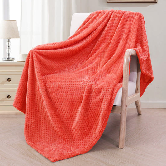Exclusivo Mezcla Waffle Textured Extra Large Fleece Blanket, Super Soft and Warm Throw Blanket for Couch, Sofa and Bed (Coral Orange, 50x70 inches)-Cozy, Fuzzy and Lightweight