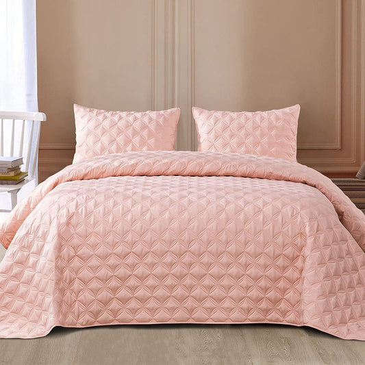 Exclusivo Mezcla Bed Quilt Set King Size for All Season, Stitched Pattern Quilted Bedspread/ Bedding Set/ Coverlet with 2 Pillow shams, Lightweight and Soft, Blush Pink