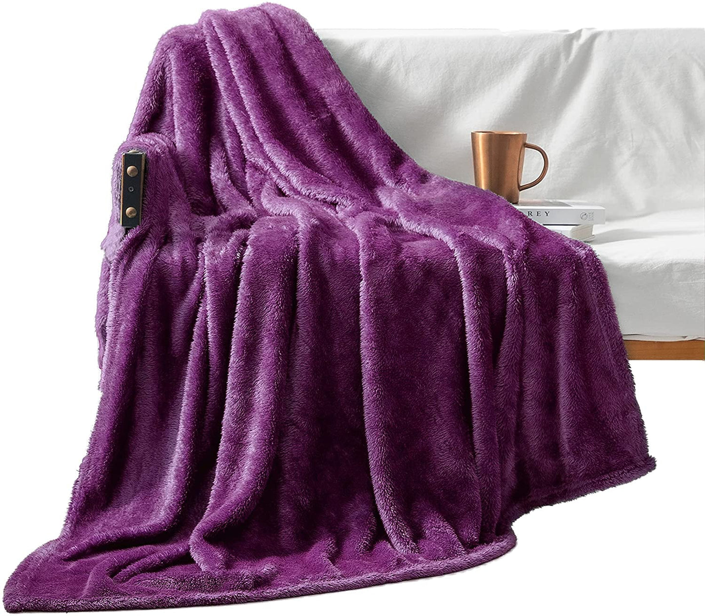 Exclusivo Mezcla Plush Fuzzy Large Fleece Throw Blanket (50" x 70",Purple)- Soft, Warm& Lightweight