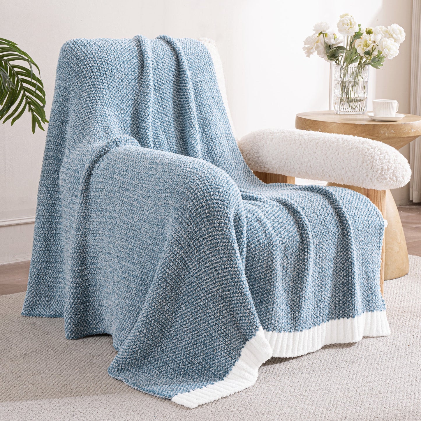 Exclusivo Mezcla Knit Throw Blanket, Ultra Soft Cozy Fluffy Blankets, Lightweight Fuzzy Plush Throw for Couch and Bed, Mixed Blue, 50"x60"