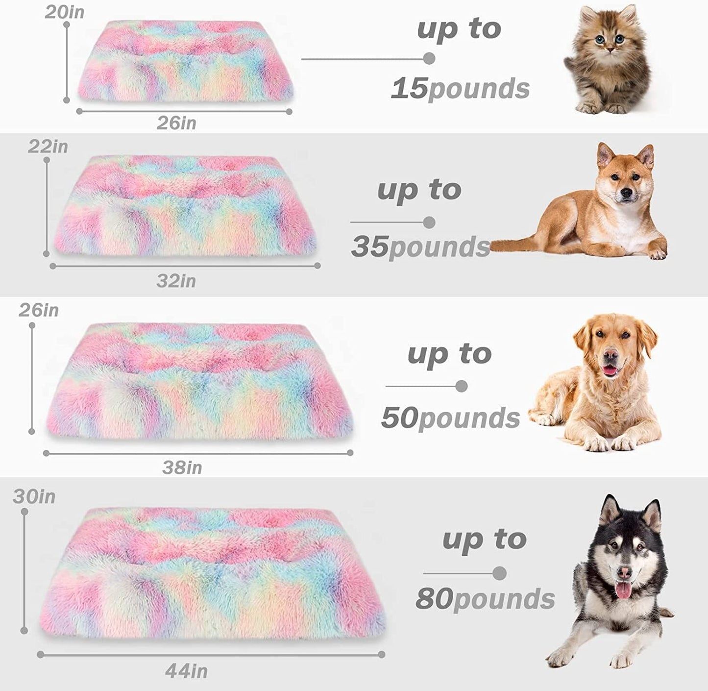 Exclusivo Mecla Soft Plush Dog Bed Crate Mat for Small Dogs (26*20*4 in), Faux Fur Fluffy Dog Pet Cat Kennel Pad with Anti-Slip Bottom, Machine Washable Rainbow