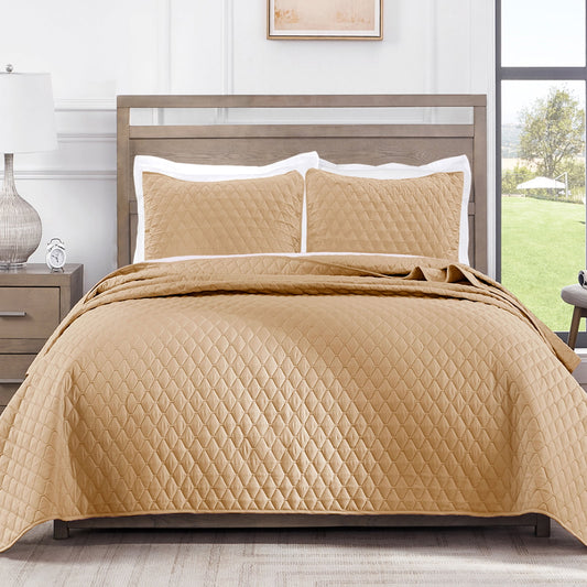 Exclusivo Mezcla Ultrasonic Reversible Twin Quilt Bedding Set with Pillow Sham, Lightweight Quilts Twin Size, Soft Bedspreads Bed Coverlets for All Seasons - (Camel, 68"x88")