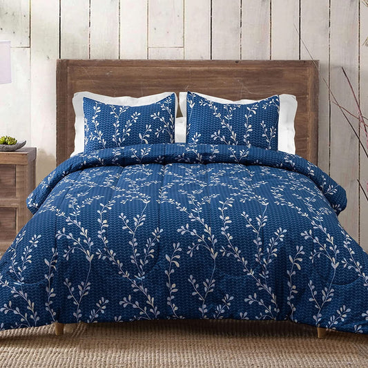 Exclusivo Mezcla 2-Piece Floral Twin Comforter Set, Microfiber Bedding Down Alternative Comforter for All Seasons with 1 Pillow Sham, Navy