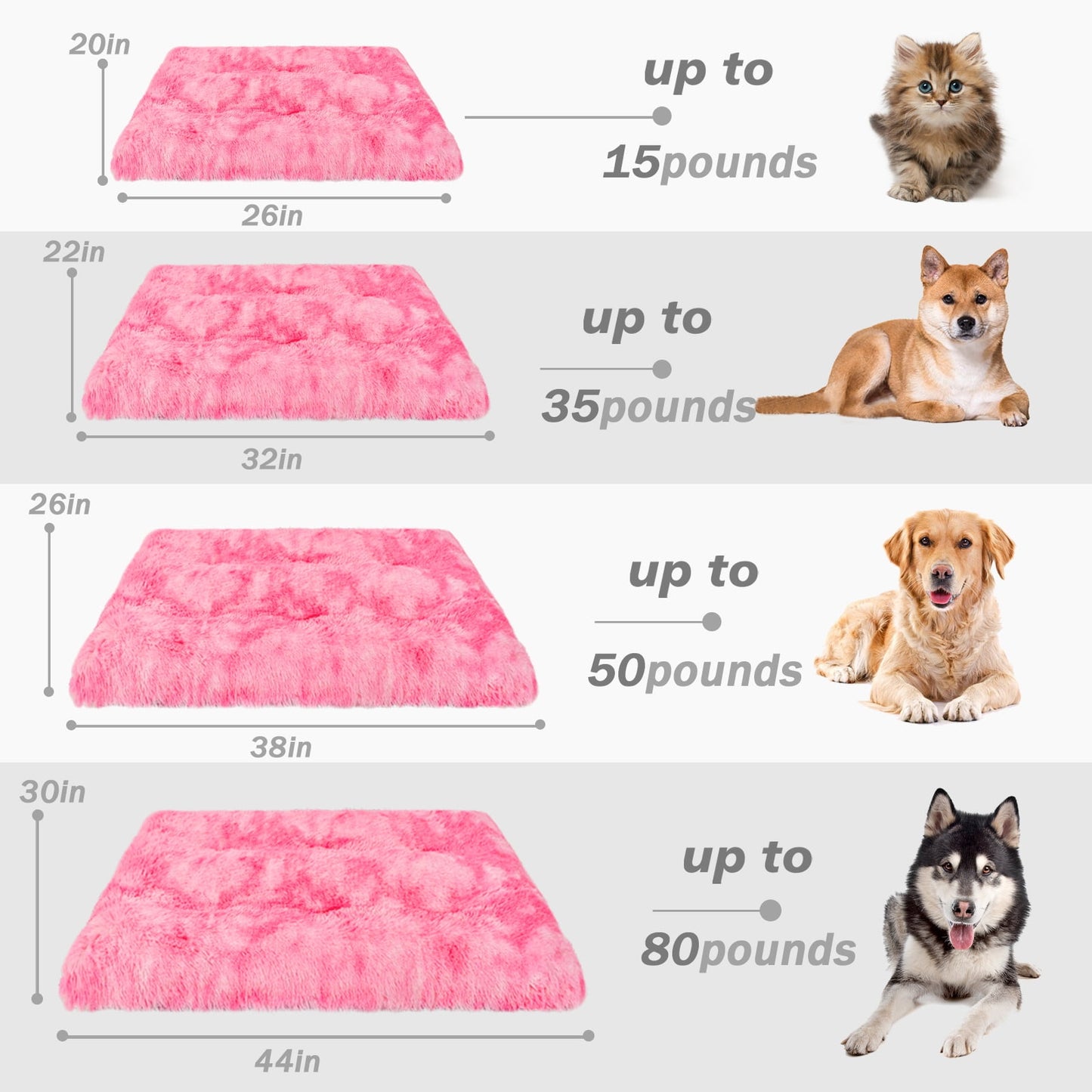 Exclusivo Mecla Soft Plush Dog Bed Crate Mat for Small Dogs (32*22*4 in), Faux Fur Fluffy Dog Pet Cat Kennel Pad with Anti-Slip Bottom, Machine Washable Gradient Pink