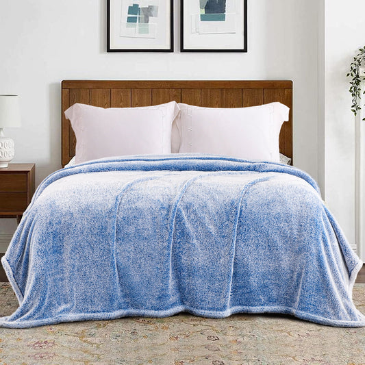 Exclusivo Mezcla Plush Fuzzy Fleece King Size Bed Blanket, Super Soft Fluffy and Thick Blankets for Travel Bed and Couch (Mixed Cobalt Blue, 90x104 inches)