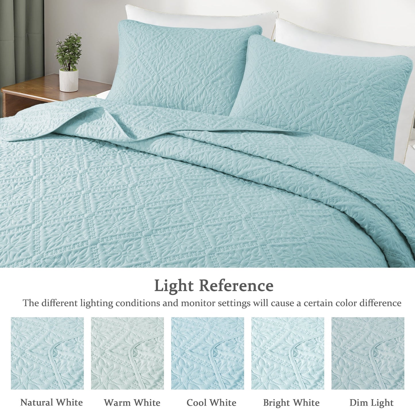 Exclusivo Mezcla King Quilt Bedding Set, Lightweight Soft Bedspreads Coverlets with 2 Pillow Shams, Modern Aqua Blue Oversized Quilts King Size for All Seasons