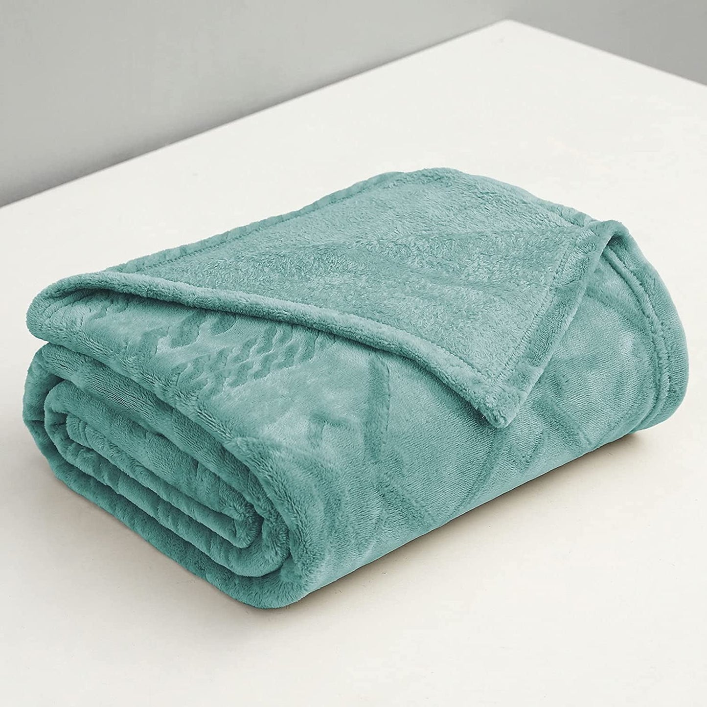 Exclusivo Mezcla Soft Throw Blanket, Large Fuzzy Fleece Blanket, Decorative Geometry Pattern Plush Throw Blanket for Couch/Sofa/Bed, 50"x60",Celadon