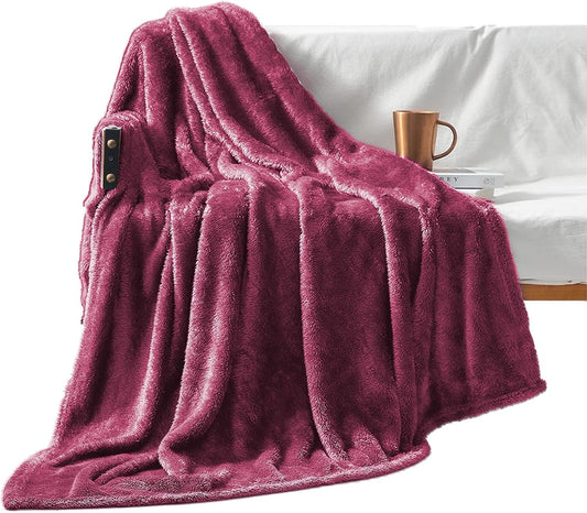 Exclusivo Mezcla Plush Fuzzy Large Fleece Throw Blanket ( 50" x 70", Red Berry,)- Soft, Warm& Lightweight
