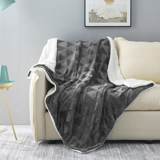 Exclusivo Mezcla 50" x 70" Large Throw Blanket, Reversible Brushed Flannel Fleece& Plush Sherpa Blanket(Dark Grey)- Decorative, Lightweight, Soft and Warm