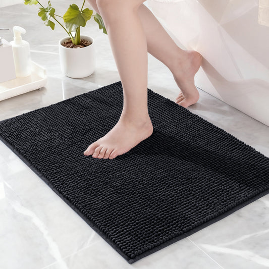 Exclusivo Mezcla Bathroom Rugs Mat 17x24, Extra Soft Absorbent Chenille Bath Rugs Mat, Quick Dry, Machine Washable Bath Mats for Bathroom Floor, Shower, Home Decor, Black