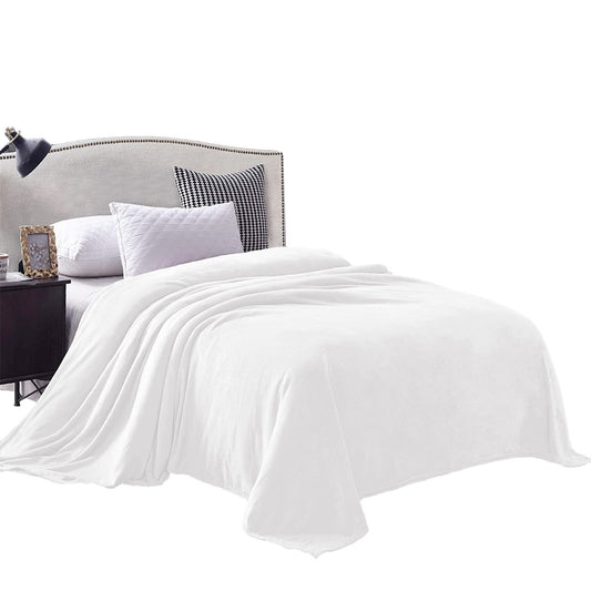 Exclusivo Mezcla Fleece Blanket for Bed, Super Soft and Warm Pure White Queen Blankets, All Season Use, Cozy, Plush, Lightweight, 90x90 inches