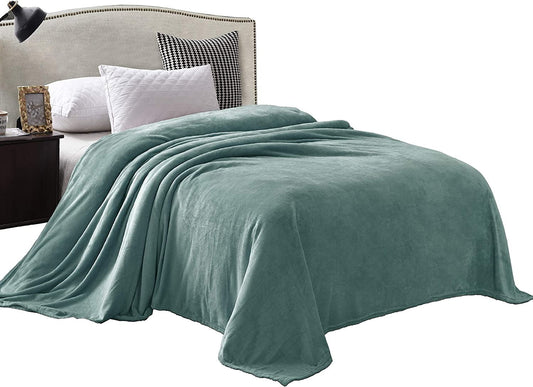 Exclusivo Mezcla King Size Flannel Fleece Velvet Plush Bed Blanket as Bedspread, Coverlet, Bed Cover (90x104 inches, Celadon) Soft, Lightweight, Warm and Cozy