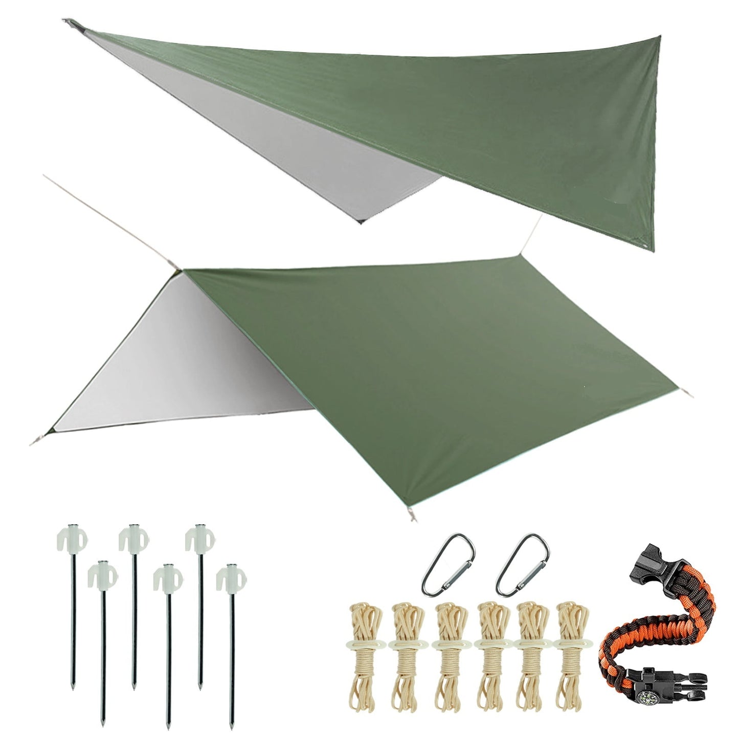 Exclusivo Mezcla Camping Tarp Waterproof, Hammock Rain Fly Tent Tarp - 12 10 ft Rectangle Lightweight Camping Tarps, Portable Rain Fly for Camping Backpacking (Green)