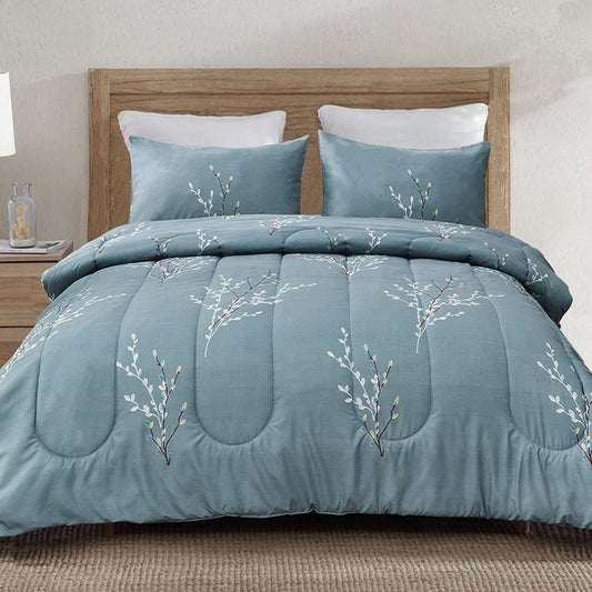 Exclusivo Mezcla 2-Piece Floral Twin Comforter Set, Microfiber Bedding Down Alternative Comforter for All Seasons with 1 Pillow Sham, Blue