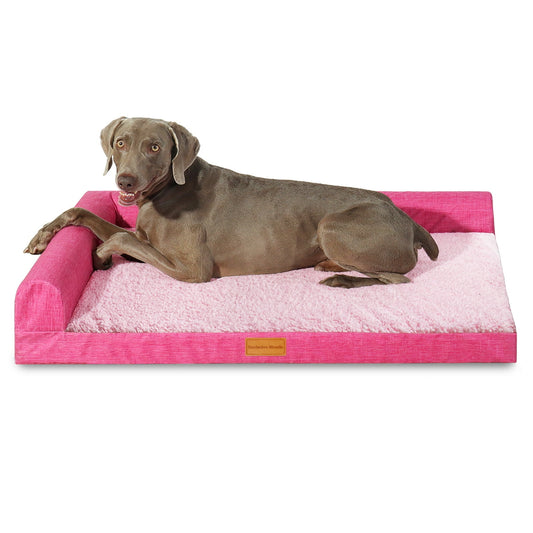 Exclusivo Mezcla Orthopedic XL Dog Bed for Large Dogs 42''X28'', L Shaped with Removable Washable Cover, Waterproof Supportive Foam Pet Couch Bed Mat, Pink