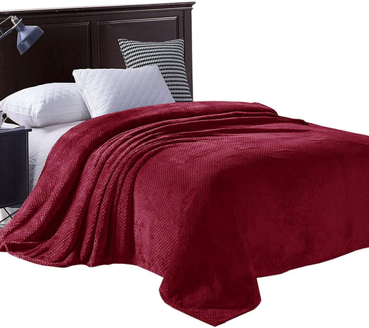 Exclusivo Mezcla Waffle Textured Soft Fleece Blanket, Twin Size Bed Blanket, Cozy Warm and Lightweight (Deep Red, 90x66 inches)