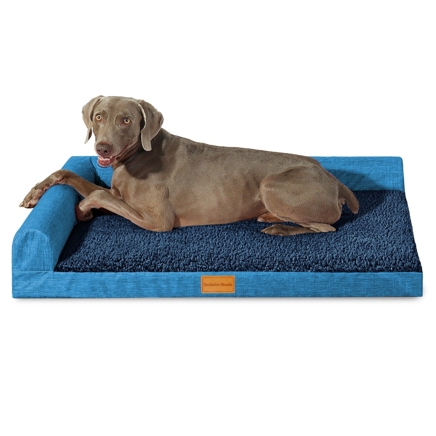 Exclusivo Mezcla Orthopedic XXL Dog Bed for Extra Large Dogs 48''X30'', L Shaped with Removable Washable Cover, Waterproof Supportive Foam Pet Couch Bed Mat, Navy Blue
