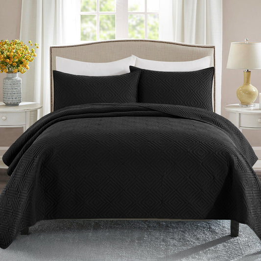 Exclusivo Mezcla 2-Piece Black Twin Size Quilt Set, Square Pattern Ultrasonic Lightweight and Soft Quilts/Bedspreads/Coverlets/Bedding Set (1 Quilt, 1 Pillow Sham) for All Seasons