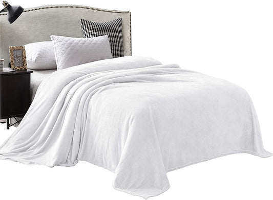 Exclusivo Mezcla Twin Size Flannel Fleece Velvet Plush Bed Blanket as Bedspread/Coverlet/Bed Cover (60" x 80", White) - Soft, Lightweight, Warm and Cozy