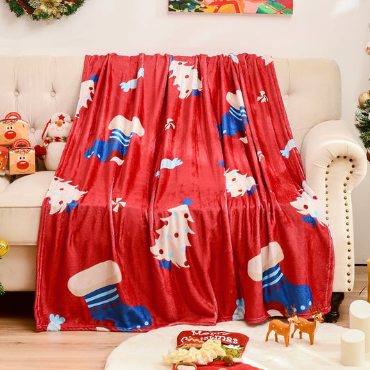 Exclusivo Mezcla Christmas Blanket, Red Flannel Fleece Blanket with Reindeer Pattern, Super Soft and Warm Holiday Throw Blanket for Couch, Bed and Sofa, 50x60 inches