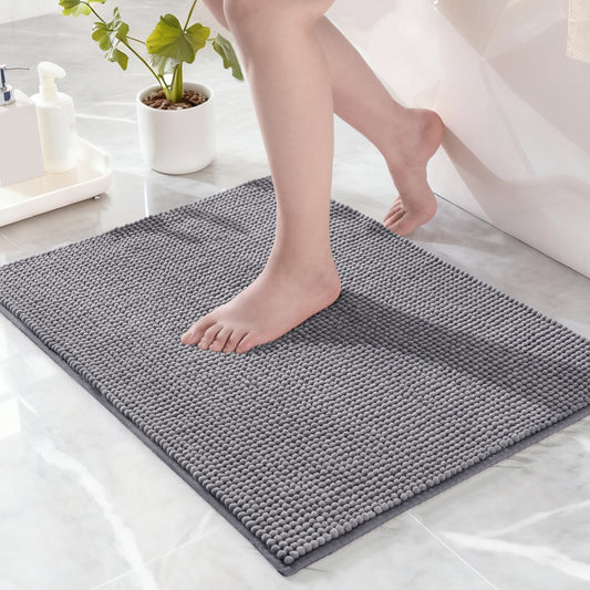 Exclusivo Mezcla Bathroom Rugs Mat 17x24, Extra Soft Absorbent Chenille Bath Rugs Mat, Quick Dry, Machine Washable Bath Mats for Bathroom Floor, Shower, Home Decor, Light Grey