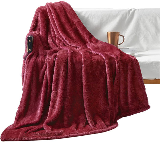 Exclusivo Mezcla Plush Fuzzy Large Fleece Throw Blanket ( 50" x 70", Burgundy)- Soft, Warm& Lightweight