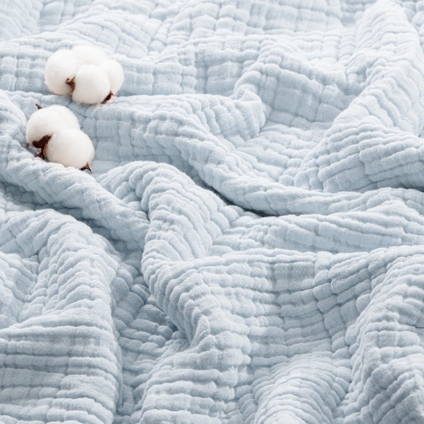 Exclusivo Mezcla 100% Cotton Muslin Full Size Blanket 80"x90",6 Layers Breathable and Lightweight Ice Blue Gauze Blankets