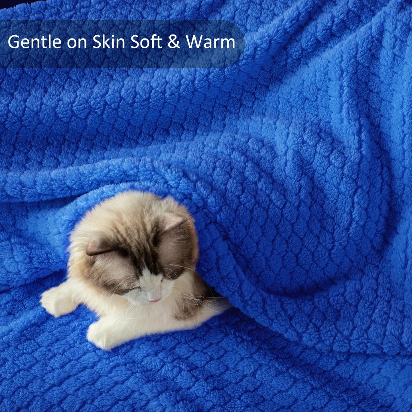 Exclusivo Mezcla King Size Flannel Fleece Blanket, Super Soft Jacquard Bed Blanket, Lightweight Fuzzy Warm for All Seasons, 90x104 Inches, Cobalt Blue