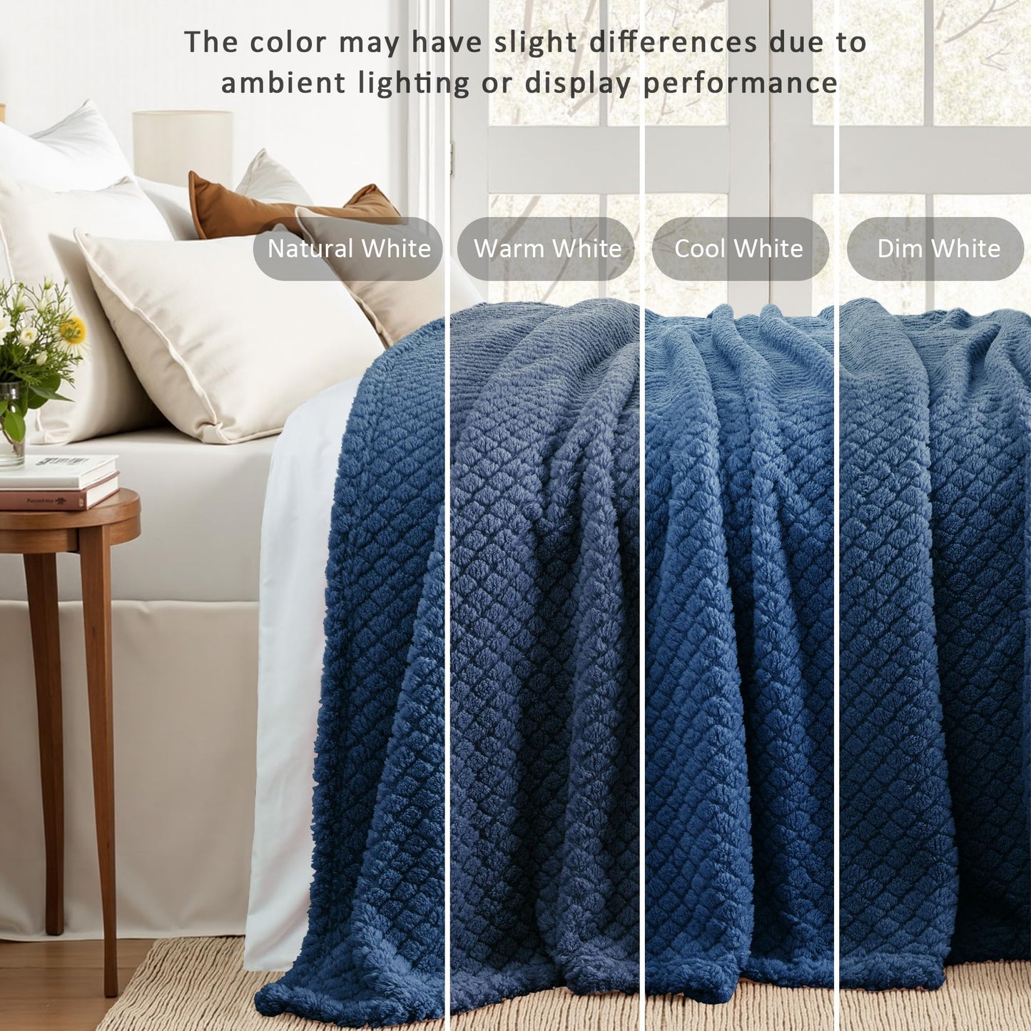 Exclusivo Mezcla Twin Size Flannel Fleece Blanket, Super Soft Jacquard Bed Blanket, Lightweight Fuzzy Warm for All Seasons, 60x80 Inches, Navy Blue