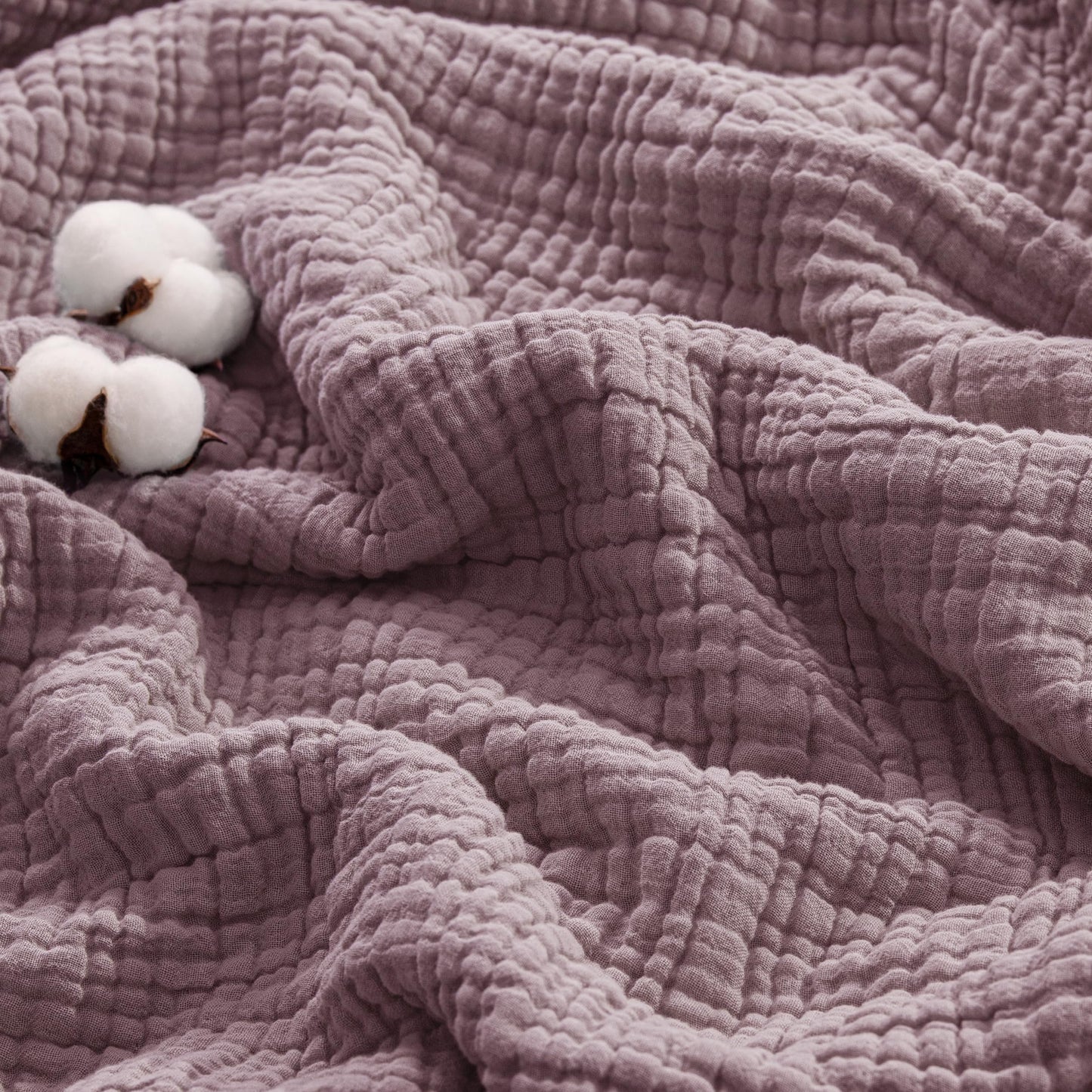 Exclusivo Mezcla 100% Cotton Muslin Throw Blanket 50"x70",6 Layers Breathable and Lightweight Plum Purple Gauze Blankets