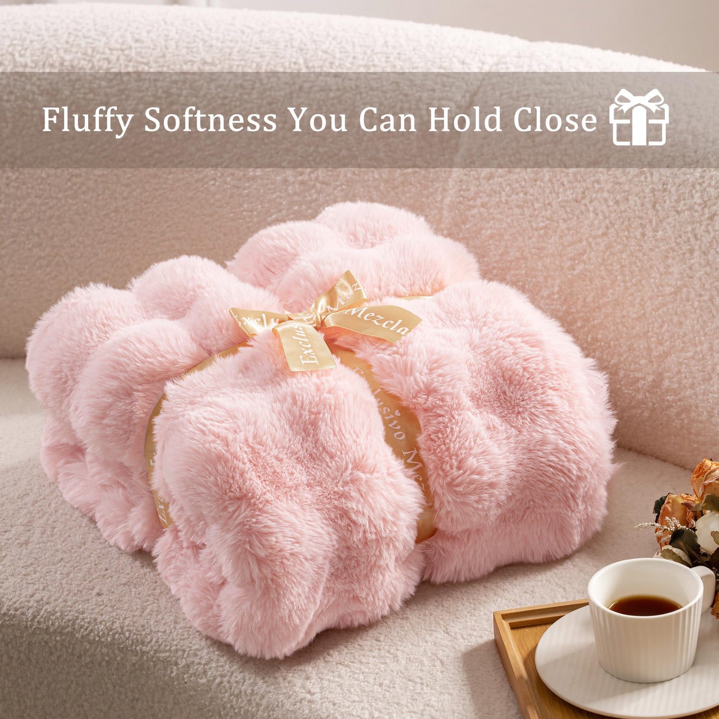Exclusivo Mezcla Fuzzy Faux Fur Bed Blanket Twin Size, Sherpa Fleece Blankets,Fluffy Plush Warm Throws for Couch, Bed, 60X80 Inches, Pink