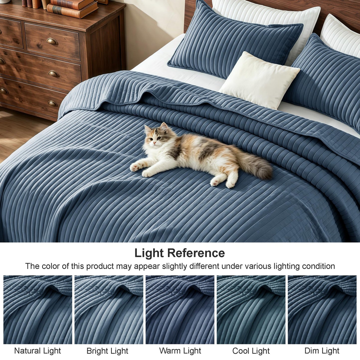 Exclusivo Mezcla Twin Quilt Bedding Set, Stripe Stitching Navy Blue Quilts Twin Size for All Seasons, Soft Lightweight Microfiber Bedspreads Coverlets Bed Cover, 68"x88"