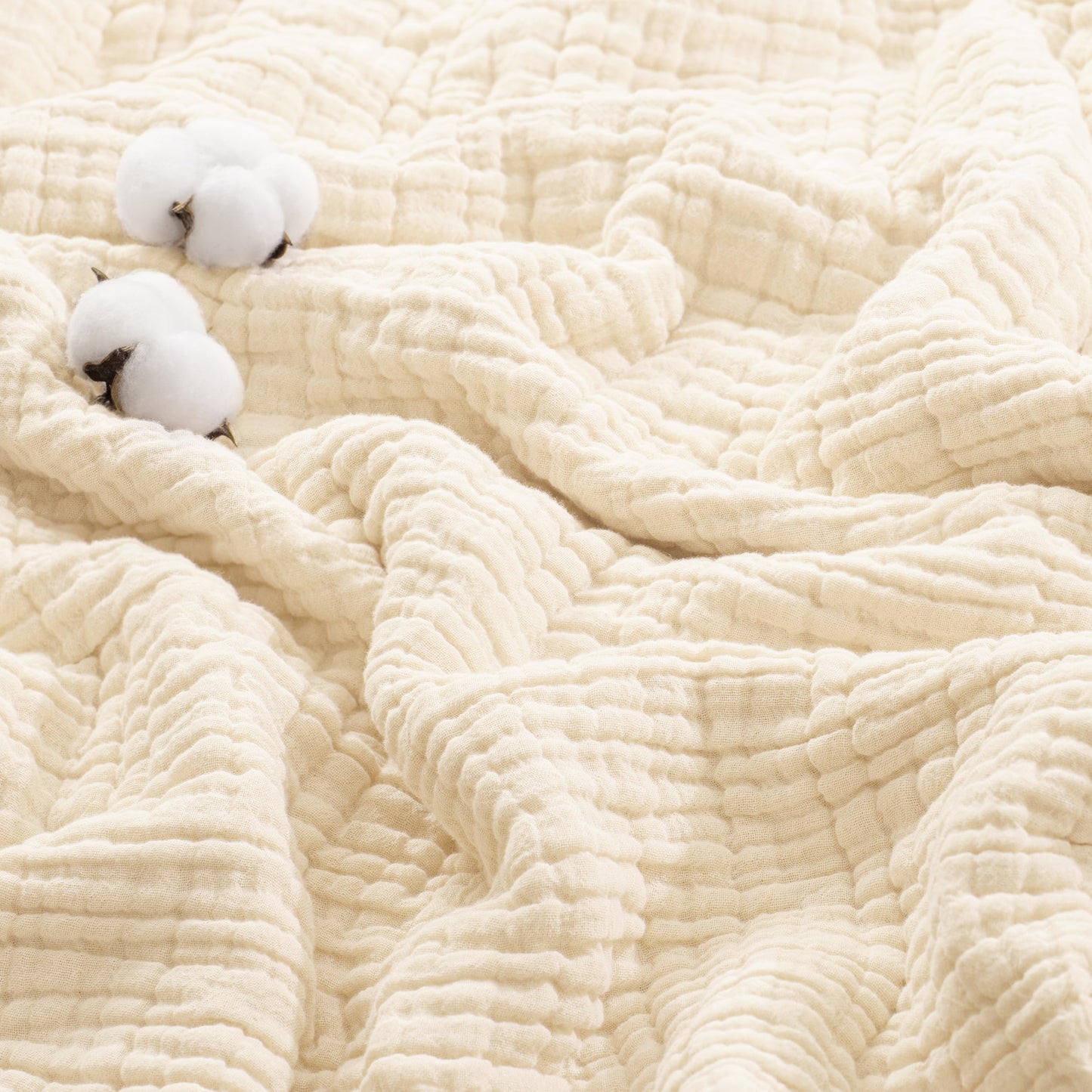 Exclusivo Mezcla 100% Cotton Muslin King Size Blanket 90"x104",6 Layers Breathable and Lightweight Ivory Gauze Blankets