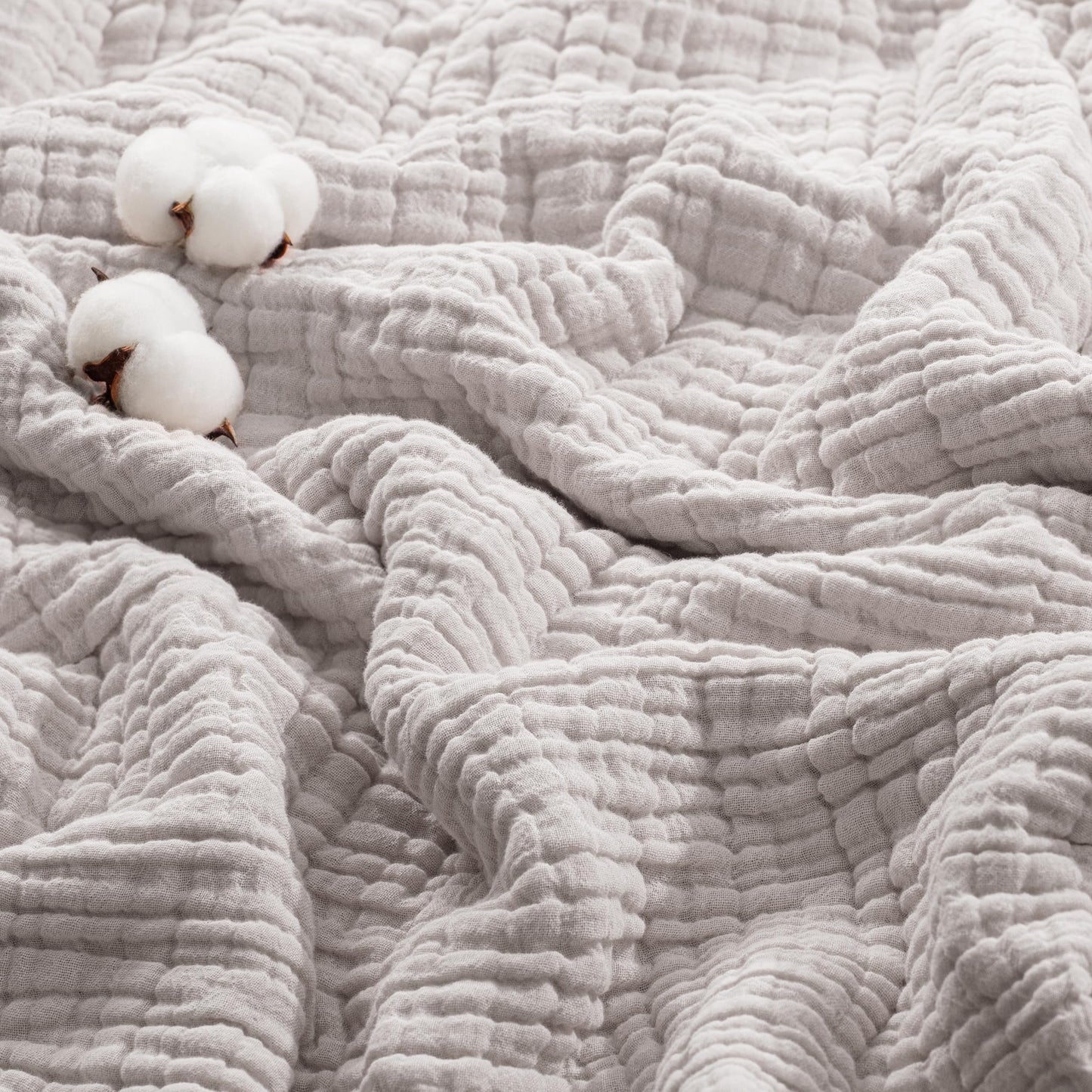 Exclusivo Mezcla 100% Cotton Muslin Twin Size Blanket 60"x80",6 Layers Breathable and Lightweight Light Grey Gauze Blankets