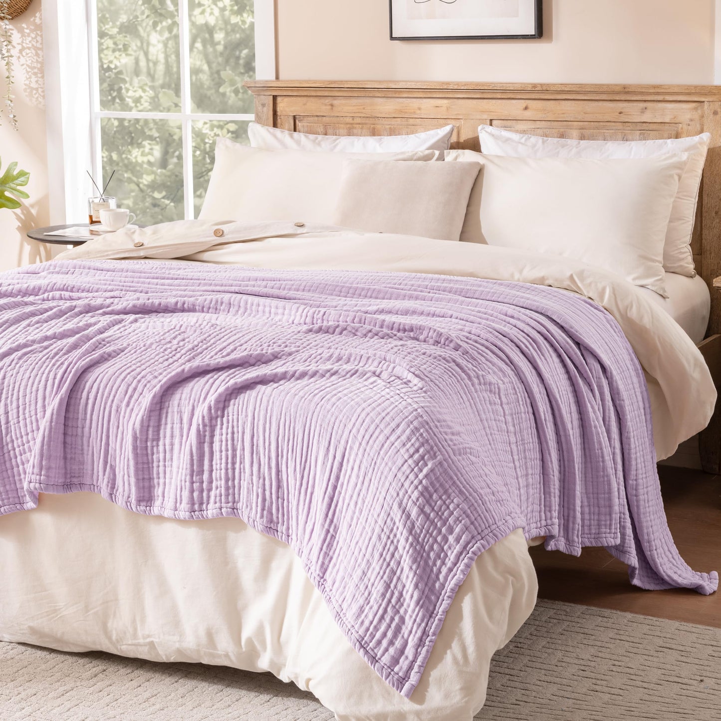 Exclusivo Mezcla 100% Cotton Muslin Twin Size Blanket 60"x80",6 Layers Breathable and Lightweight Lilac Purple Gauze Blankets