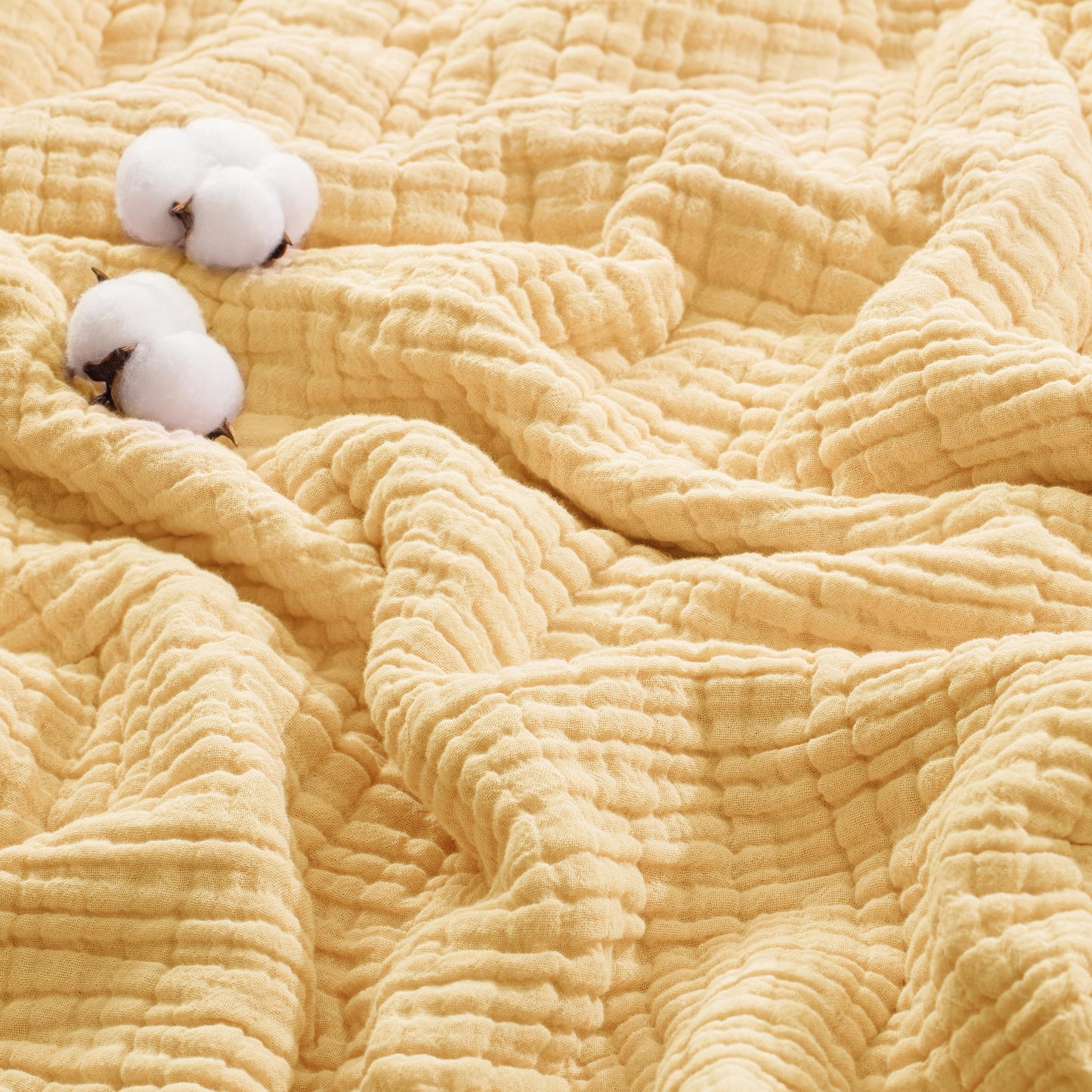 Exclusivo Mezcla 100% Cotton Muslin Queen Size Blanket 90"x90",6 Layers Breathable and Lightweight Yellow Gauze Blankets