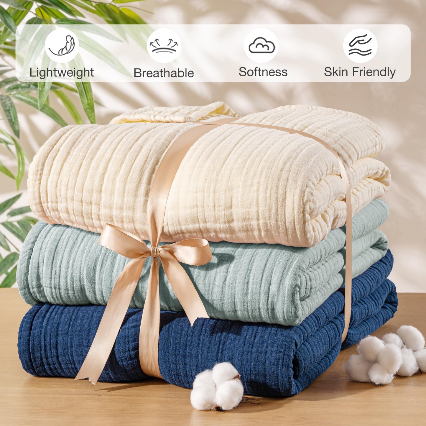Exclusivo Mezcla 100% Cotton Muslin Throw Blanket 50"x70",6 Layers Breathable and Lightweight Slate Blue Gauze Blankets