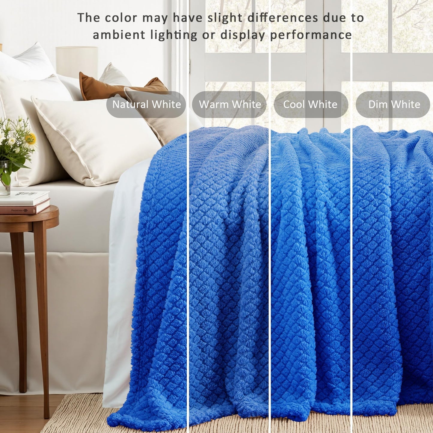 Exclusivo Mezcla Queen Size Flannel Fleece Blanket, Super Soft Jacquard Bed Blanket, Lightweight Fuzzy Warm for All Seasons, 90x90 Inches, Cobalt Blue