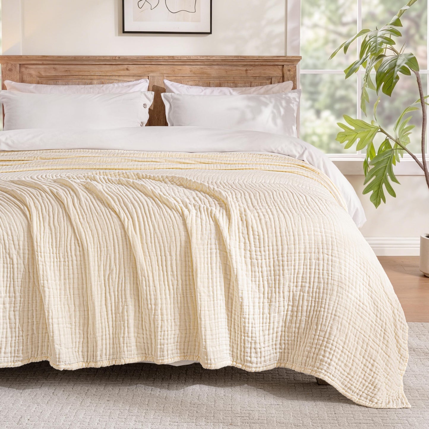 Exclusivo Mezcla 100% Cotton Muslin King Size Blanket 90"x104",6 Layers Breathable and Lightweight Ivory Gauze Blankets