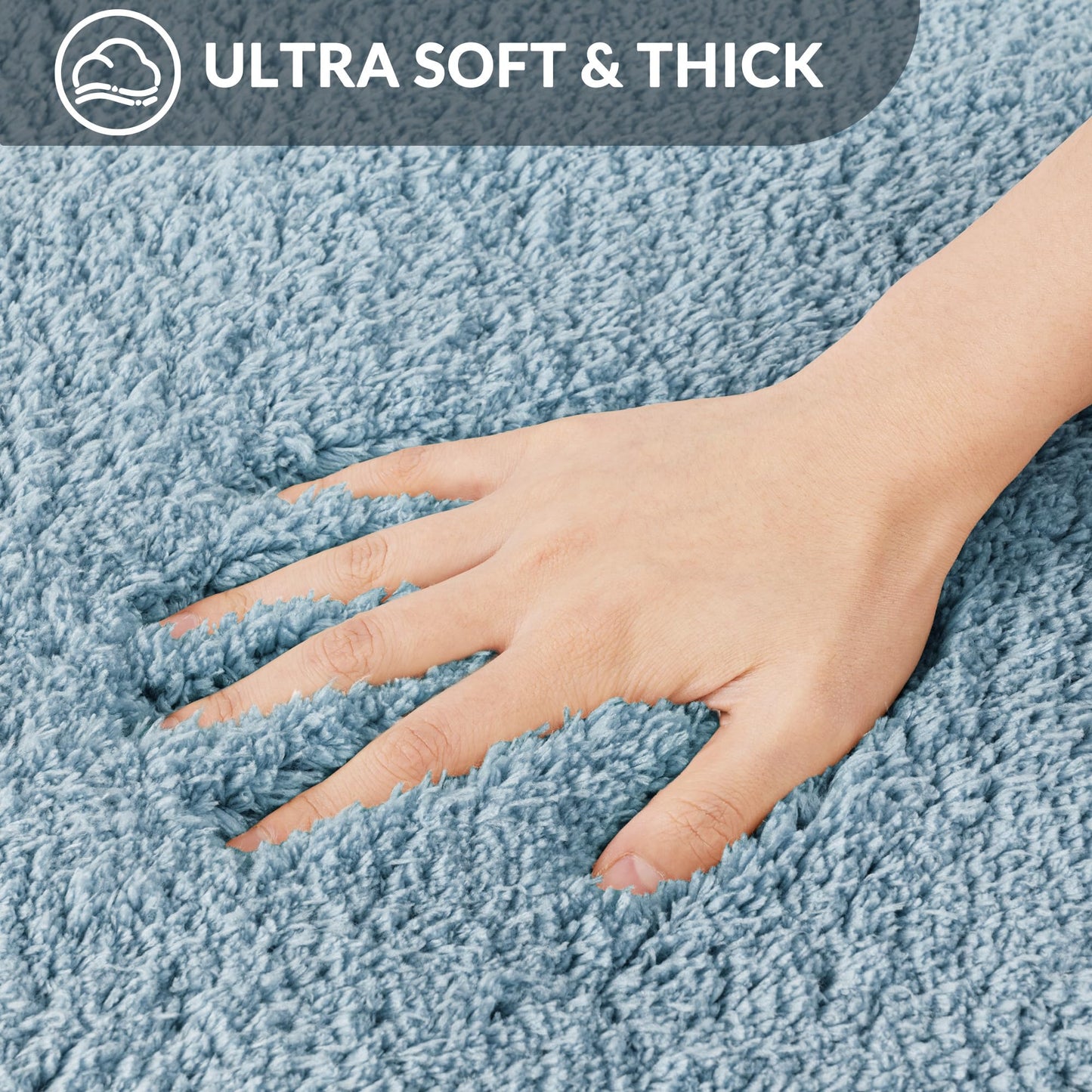 Exclusivo Mezcla Toilet Rugs U-Shaped 20x24, Extra Soft Non Slip Absorbent Water Microfiber Bath Rugs, Machine Washable Quick Dry Bath Mats for Toilet, Solid Blue