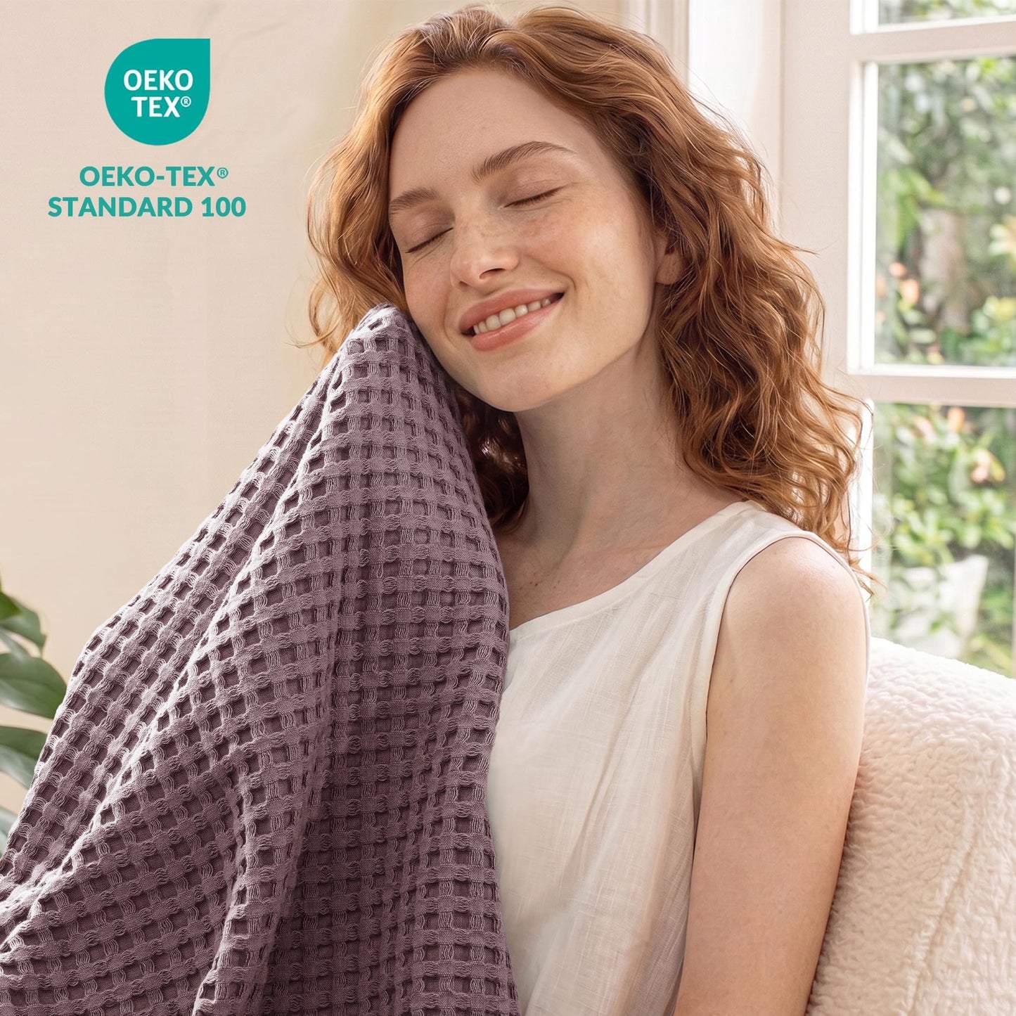 Exclusivo Mezcla 100% Cotton Throw Blanket, Lightweight Gauze Blankets for Sofa(50"x60", Purple)